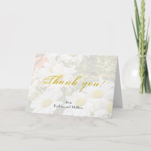 Daisy Background Yellow and gray Script Thank You Card (Front)
