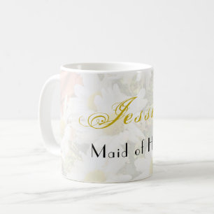 Daisy Background Yellow and Grey Bridesmaid Coffee Mug