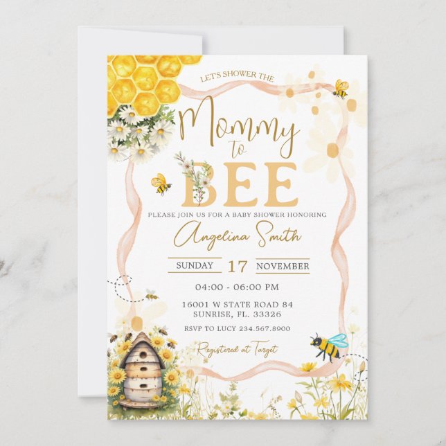 Daisy Bee Garden Baby Shower Mommy To Bee Invitation (Front)