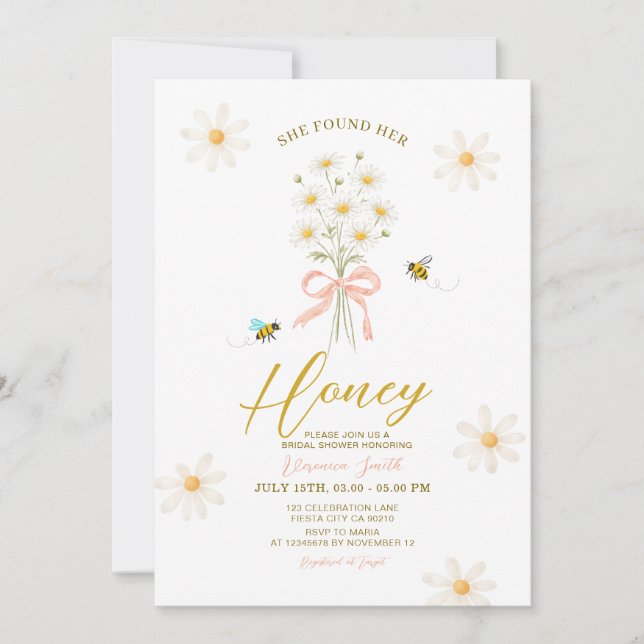 Daisy Bee She Found Her Honey Bridal Shower Invitation (Front)