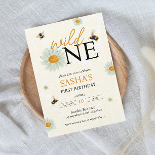Daisy Bee Wild One Girl's 1st Birthday Invitation
