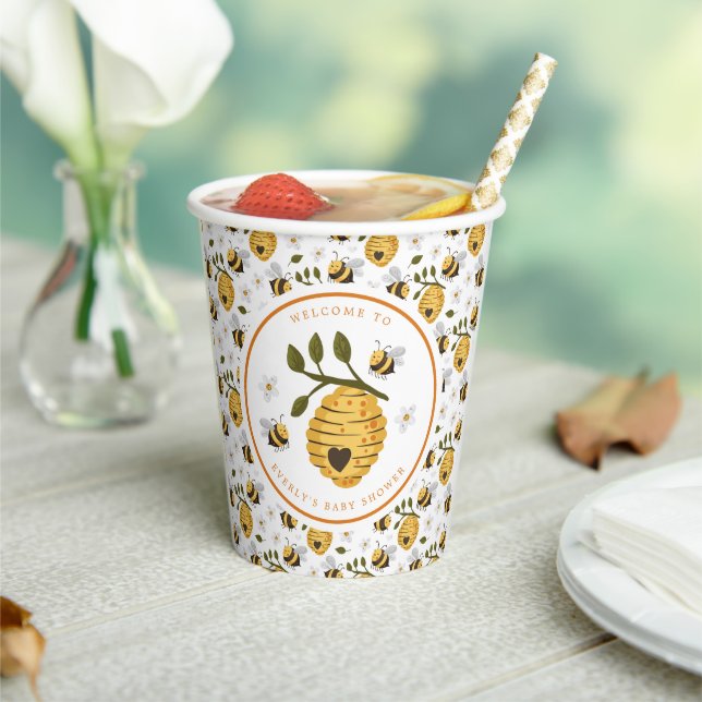Daisy Beehive Bumblebee Bee Baby Shower Paper Cups (Insitu)