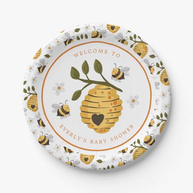 Daisy Beehive Bumblebee Bee Baby Shower Paper Plates (Front)