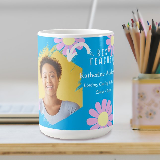 Daisy Best Teacher Photo Blue Coffee Mug (Daisy Best Teacher Blue Coffee Mug.)
