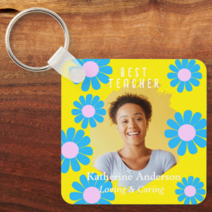 Daisy Best Teacher Photo Bright Yellow Keychain