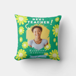 Daisy Best Teacher Photo Green Throw Pillow