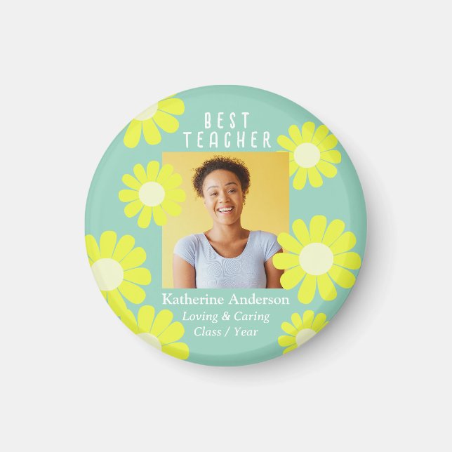 Daisy Best Teacher Photo Light Teal Magnet (Front)