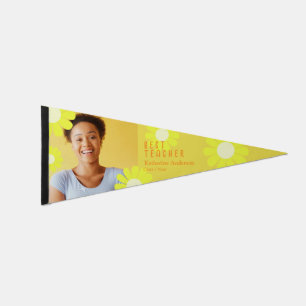 Daisy Best Teacher Photo Orange Yellow Pennant Flag