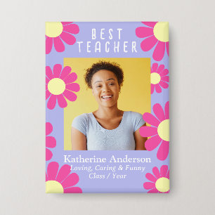 Daisy Best Teacher Photo Purple Button
