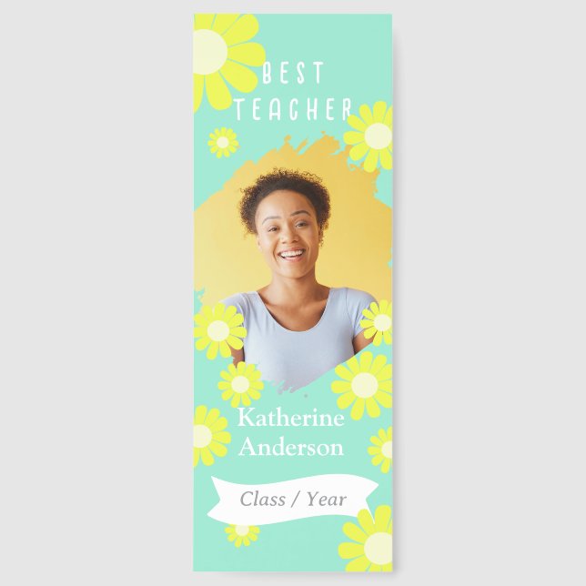 Daisy Best Teacher Photo Teal  Bookmarks (Front)