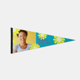 Daisy Best Teacher Photo Teal Pennant Flag