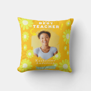 Daisy Best Teacher Photo Yellow Orange Throw Pillow