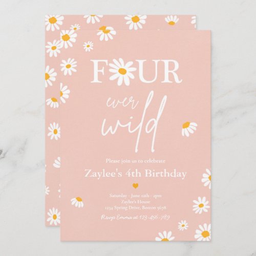 Daisy Birthday Party Bohmian Four Ever Wild Invitation