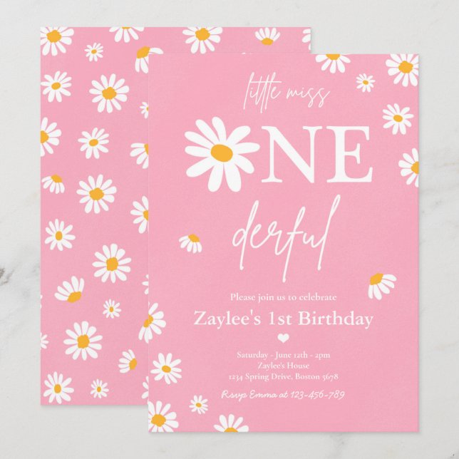 Daisy Birthday Party Bohmian Little Miss Onederful Invitation (Front/Back)