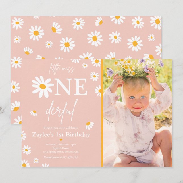 Daisy Birthday Party Bohmian Little Miss Onederful Invitation (Front/Back)