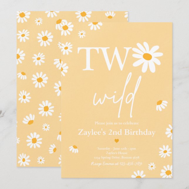 Daisy Birthday Party Bohmian Two Wild 2nd Birthday Invitation (Front/Back)