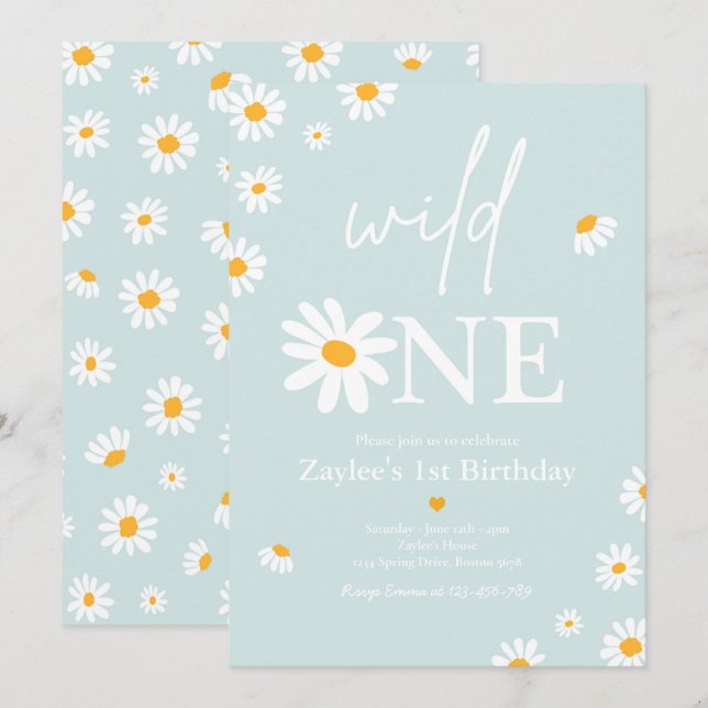 Daisy Birthday Party Bohmian Wild One 1st Birthday Invitation (Front/Back)