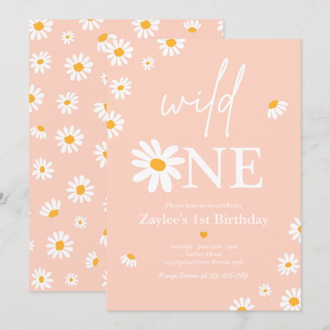 Daisy Birthday Party Bohmian Wild One 1st Birthday Invitation (Front/Back)