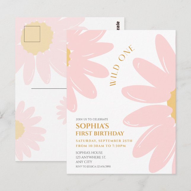 Daisy Birthday Party Bohmian Wild One 1st Birthday Postcard (Front/Back)