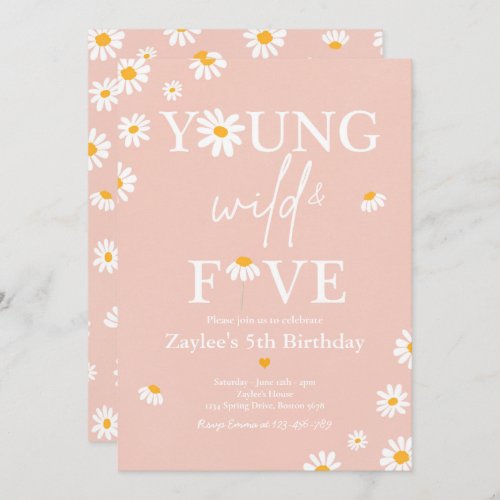 Daisy Birthday Party Bohmian Young Wild And Five Invitation