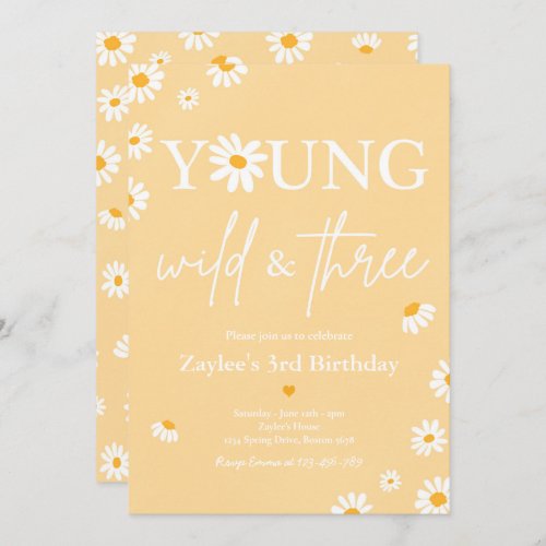 Daisy Birthday Party Bohmian Young Wild And Three  Invitation