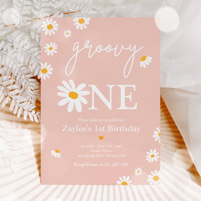 Daisy Birthday Party Boho Groovy One 1st Birthday Invitation (Creator Uploaded)