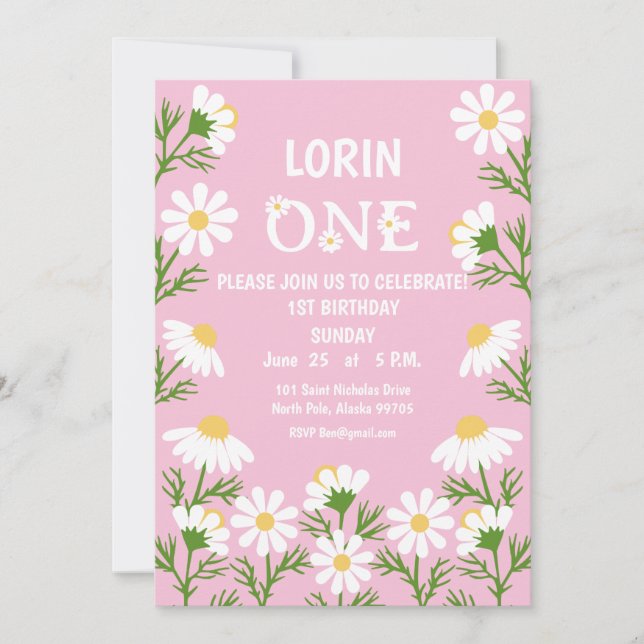 Daisy Birthday Party Boho One 1st Birthday Invitation (Front)