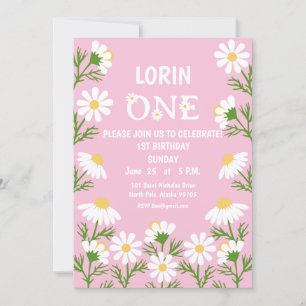 Daisy Birthday Party Boho One 1st Birthday Invitation