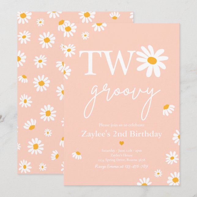 Daisy Birthday Party Boho Two Groovy 2nd Birthday Invitation (Front/Back)