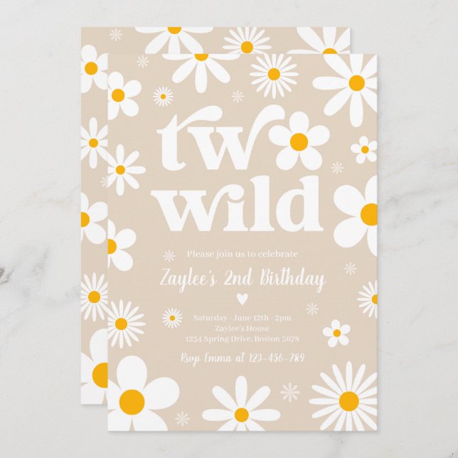 Daisy Birthday Party Boho Two Wild 2nd Birthday Invitation (Front/Back)