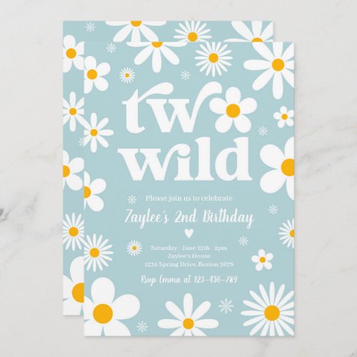 Daisy Birthday Party Boho Two Wild 2nd Birthday Invitation