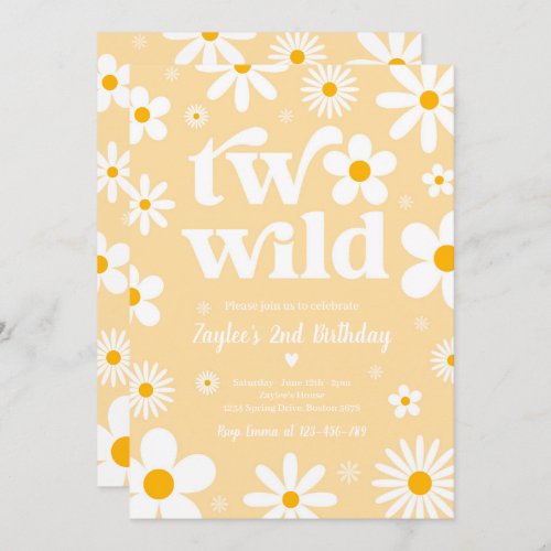 Daisy Birthday Party Boho Two Wild 2nd Birthday Invitation