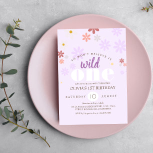 Daisy Birthday Party Purple Wild One 1st Birthday Invitation