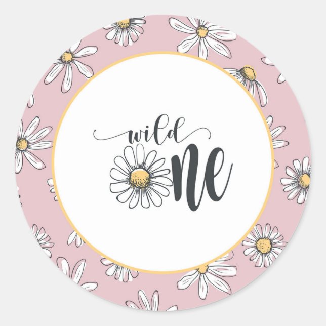 Daisy Birthday Sticker - Wild One - Pink (Front)
