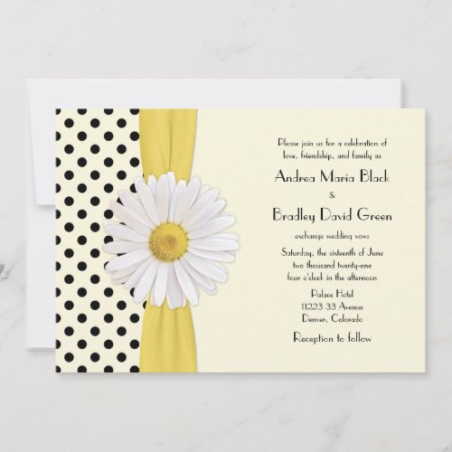 Daisy Black and Ivory Polka Dot Wedding Invitation