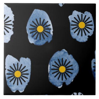 Daisy Black Ceramic Tile
