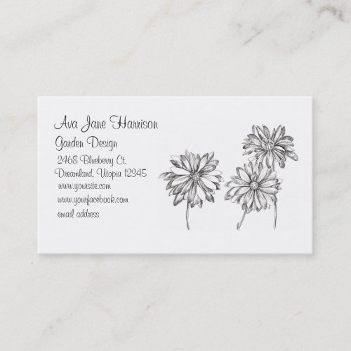 Daisy Black White Flower Drawing Business Card