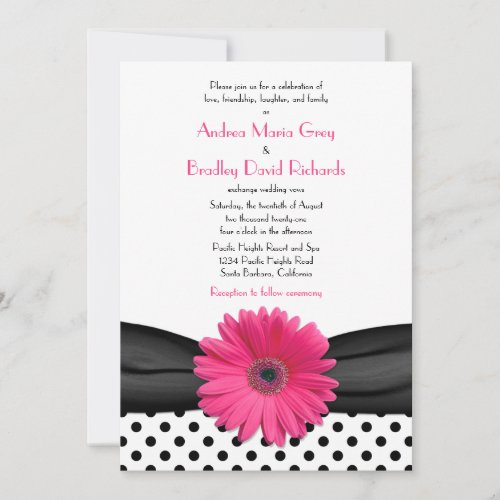 Daisy Black White Polka Dot Wedding Invitation