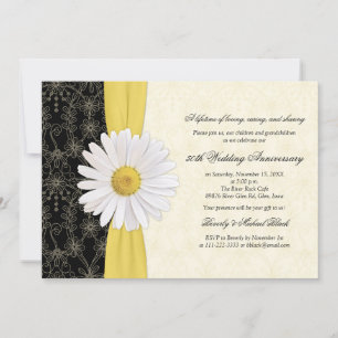 Daisy Black Yellow, Ivory Anniversary Invitation