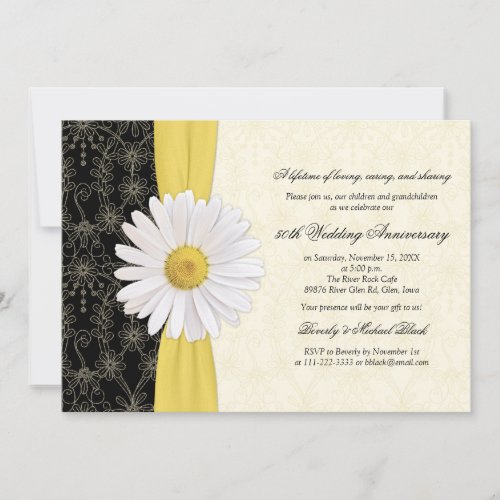 Daisy Black Yellow Ivory Anniversary Invitation