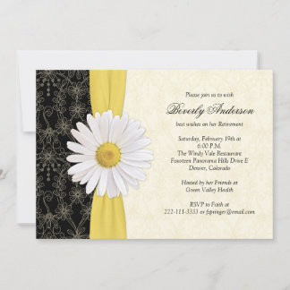 Daisy Black Yellow, Ivory Retirement Invitation