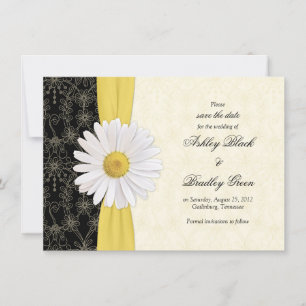 Daisy Black Yellow, Ivory Wedding Save the Date