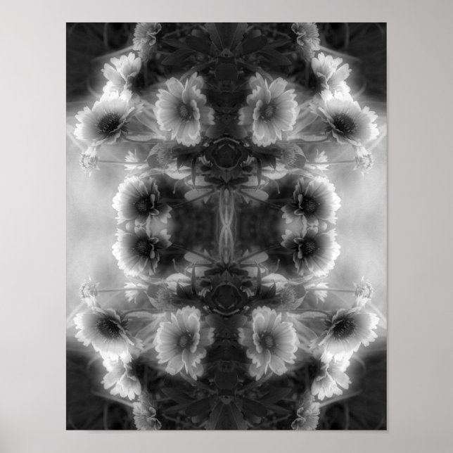 Daisy Blanket Flower Black And White Abstract  Poster (Front)