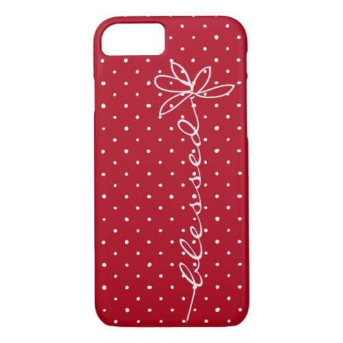 daisy blessed text on red with white polka dots iPhone 87 case