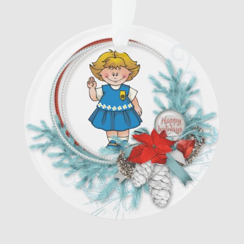 Daisy Blonde Hair Blue Pine Wreath Ornament