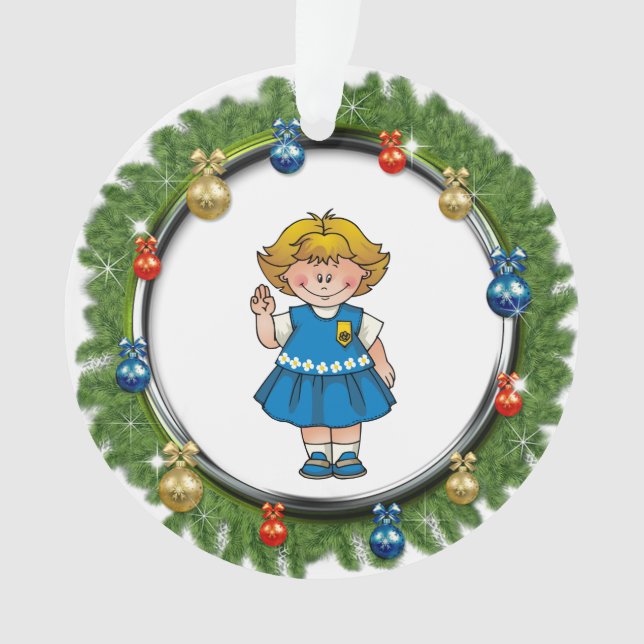 Daisy Blonde Hair Pine Wreath With Ornaments (Front)