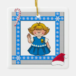 Daisy Blonde Hair Snowflake Frame Ceramic Ornament