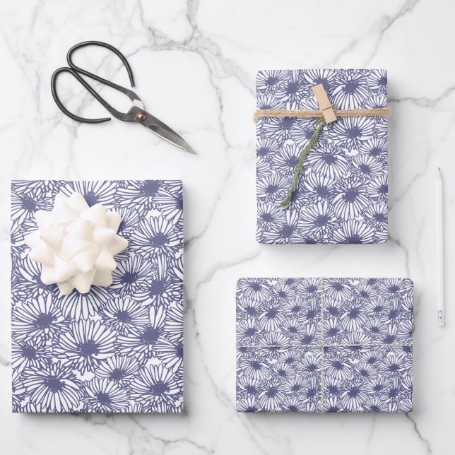 Daisy Blooms - Midnight Blue  Wrapping Paper Sheets (Front)