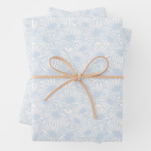 Daisy Blooms - Powder Blue Wrapping Paper Sheets