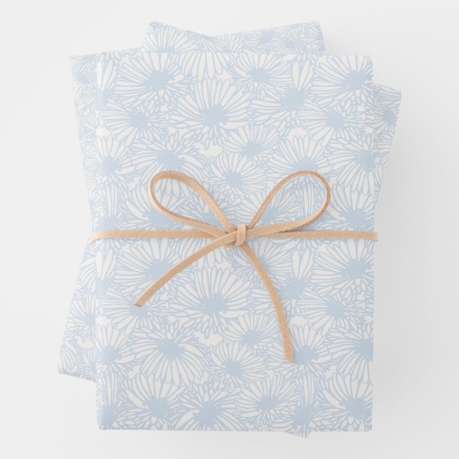 Daisy Blooms - Powder Blue Wrapping Paper Sheets (In situ)